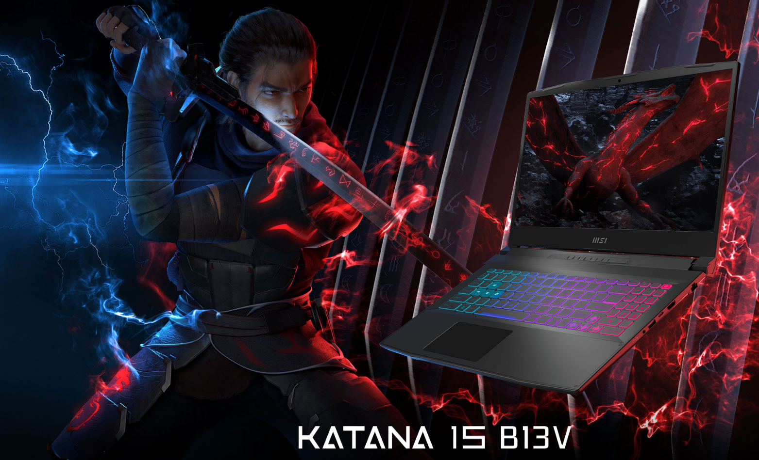 A large marketing image providing additional information about the product MSI Katana 15 (B13V) - 15.6" 144Hz, 13th Gen i7, RTX 4060, 16GB/512GB - Win 11 Gaming Notebook - Additional alt info not provided